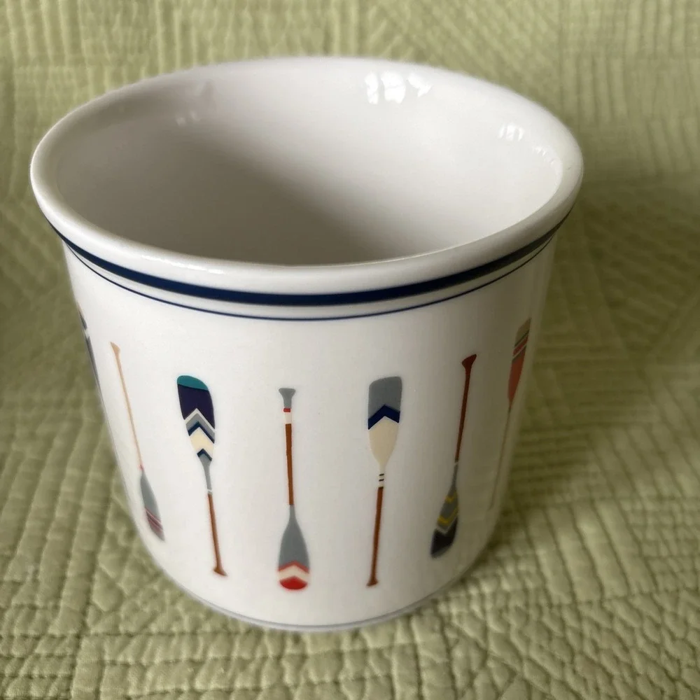 Pottery Barn Nautical Oars Rowing Coffee Mug Canoe Paddle Coastal Cabin Cup